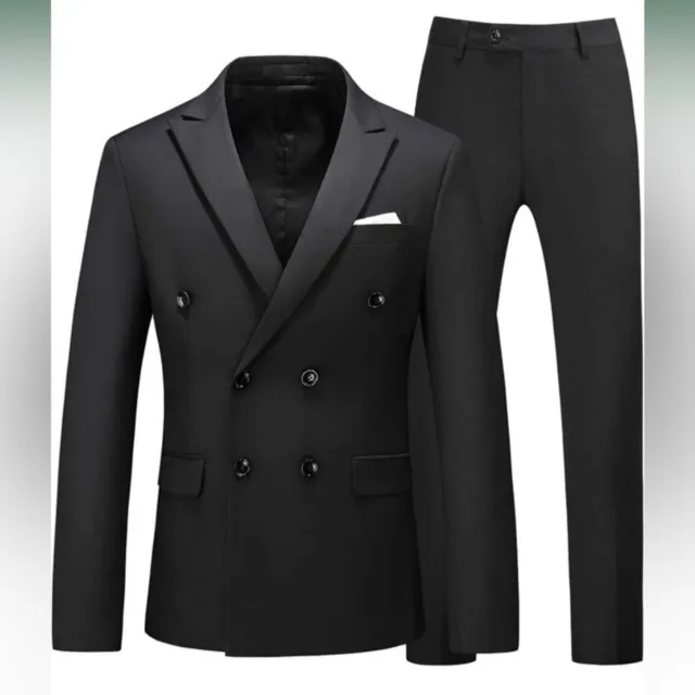 Mens BLACK 2 Piece Suit Slim Fit Double Breasted Blazer and Pants Tuxedo