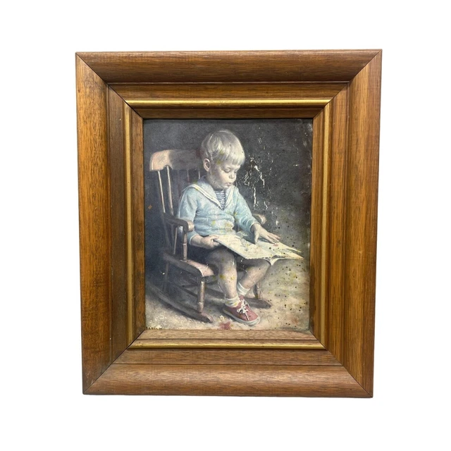 signed prints Doug Wersen boy milk and cookies maple frames print  8" x 10" READ