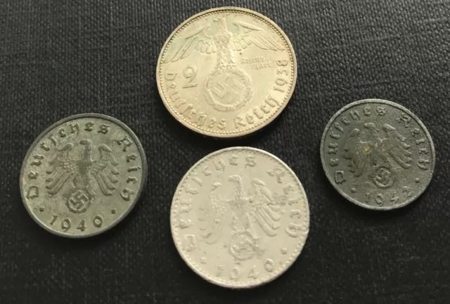 World War Two 4x German Nazi Coins Including Silver - Very Collectable - No Res