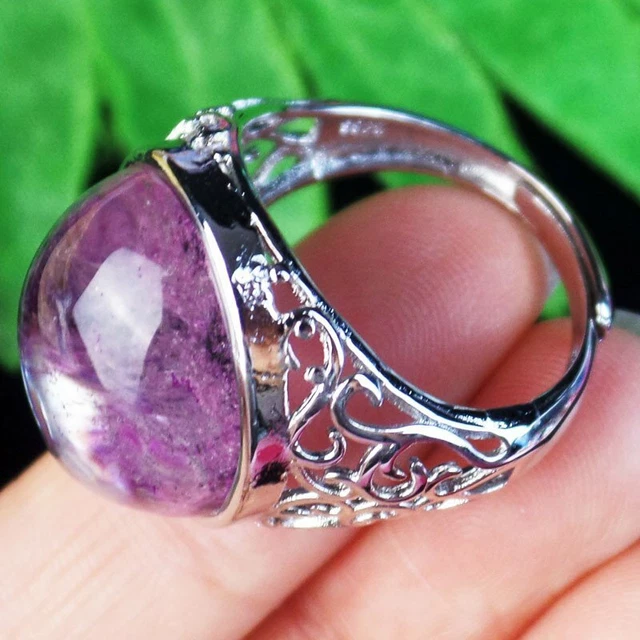 Wrap copper Purple Phantom Quartz Oval Pendant Bead Adjustable Ring D32464