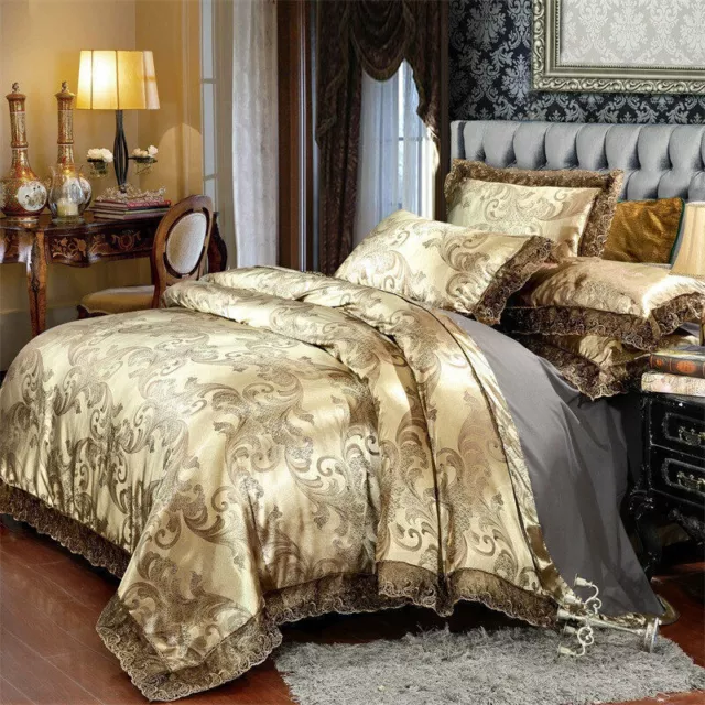 Juegos de cama de lujo Europe satén Jacquard talla Queen King sábana de cama de encaje modal