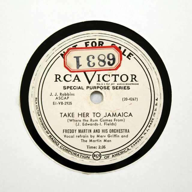 FREDDY MARTIN ORCHESTRA "Take Her To Jamaica" RCA VICTOR VINYL PROMO [78 RPM]