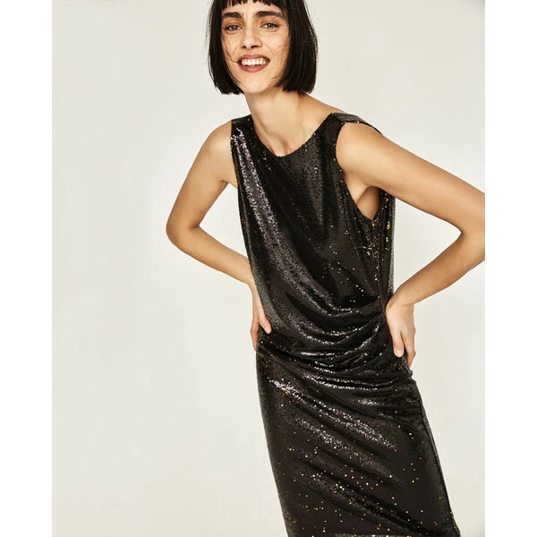 ZARA BLACK GOLD Sequin Pencil Dress Gathered Front Open Back Xs Ref:8424/430 14.00 - PicClick UK ZARA BLACK GOLD Sequin Pencil Dress Gathered Front Open Back Xs Ref:8424/430 14.00 - PicClick UK