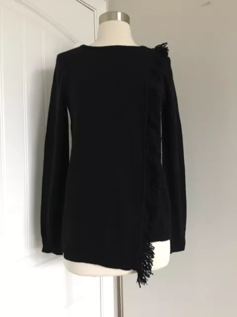 Sofia Cashmere 100% Cashmere Fringe Front Black Pullover Sweater Size S