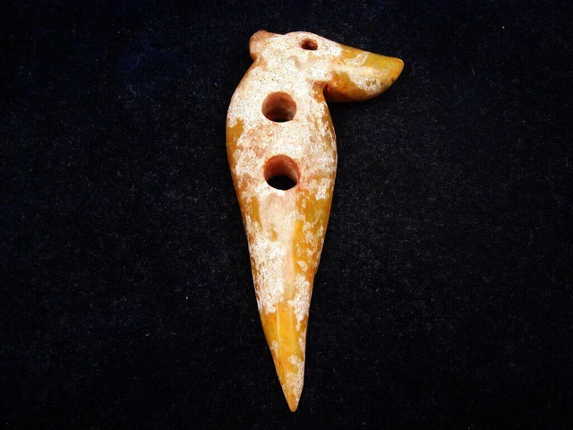 Old Nephrite Jade Stone Carved HongShan Culture Eagle Head Spike #12292308
