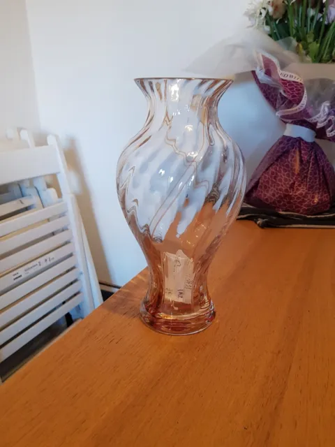 Caithness Scottish Crystal Glass Vase with Pink Swirl Pattern (1)