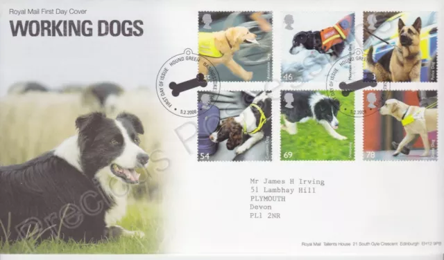 Hound Pmk Gb Royal Mail Fdc First Day Cover 2008 Working Dogs Stamp Set