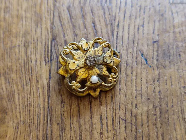 Ancienne Broche Fleur En Plaquer Or 18k Art Nouveau Vintage