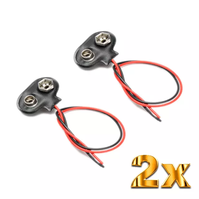 2x 9 Volt Batterieclip Block Batterie Clip Anschluss Kabel für 9V Blöcke Stecker