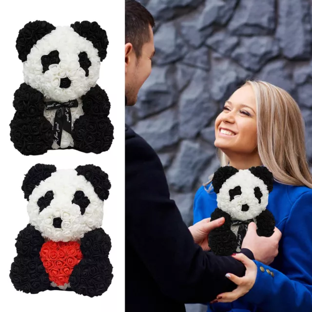 1X Decor Gift Flower Bear Artificial Rose Flower Panda Bear With Bowknot/ Heart