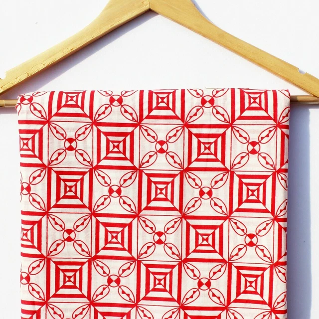 Rouge Géométrique Imprimé Floral 100% Coton Couture Tissu Voile par le Mètre