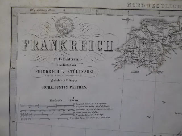 Stieler Landkarte von Frankreich in 4 Blätter, Stülpnagel, Gotha Perthes 1869