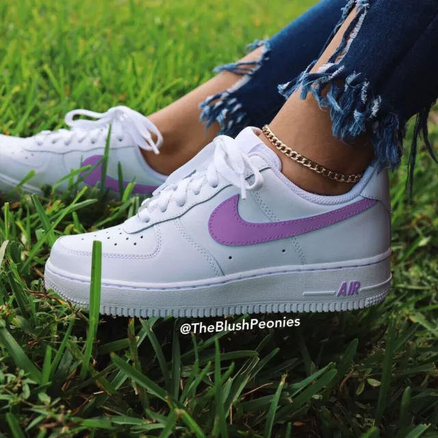 Nike Air Force 1 Low With Purple Rope Laces White Unisex Custom Shoes All  Sizes!