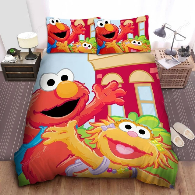 SESAME STREET ELMO And Zoe Quilt Duvet Cover Set Bedspread Bedding ...