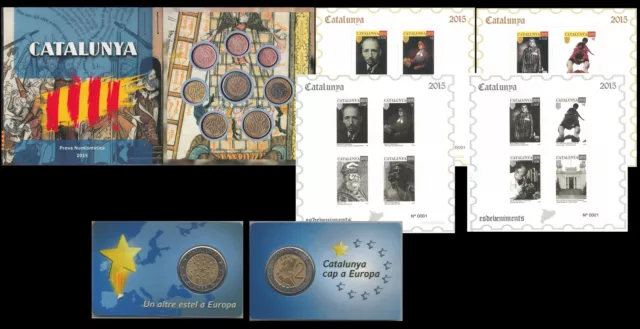 Catalunya Conjunto Pruebas Filatélicas Numismáticas Cartera Euros Completo 201