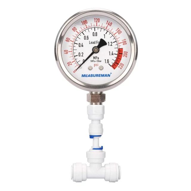 Lead-Free Glycerin Filled Reverse Osmosis Pressure Gauge, Purified Water Pressur