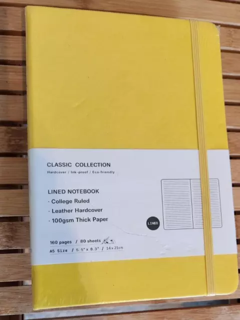Lined Notebook YELLOW Hardcover Journal 5.5”x 8.3” 160 Pages 100gsm Thick Paper