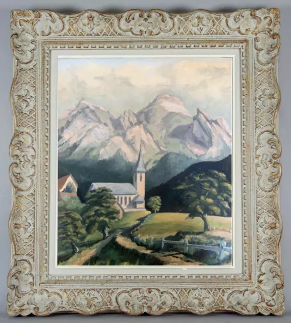 Hst Ancienne Peinture De Montagnes Les Alpes Enneigees Vers 1950/60 (33)