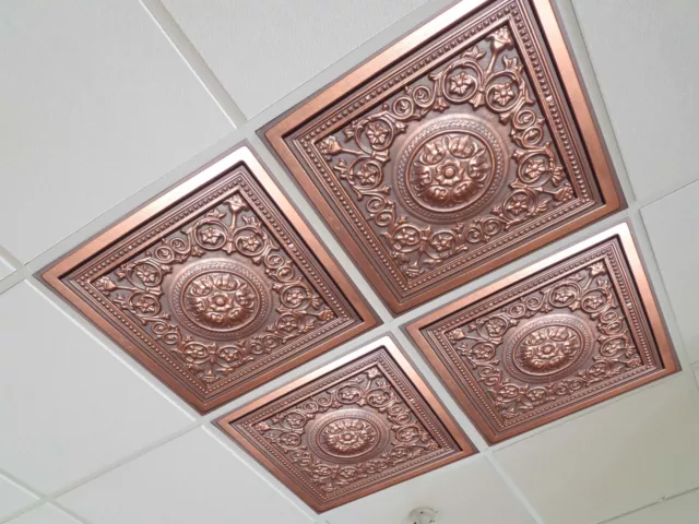 Washable PVC Ceiling Tiles - 2' x 2' Lay-in Tile Mold Free, Majesty Copper Brown