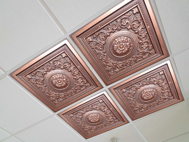 Washable PVC Ceiling Tiles - 2' x 2' Lay-in Tile Mold Free, Majesty Copper Brown Washable PVC Ceiling Tiles - 2' x 2' Lay-in Tile Mold Free, Majesty Copper Brown