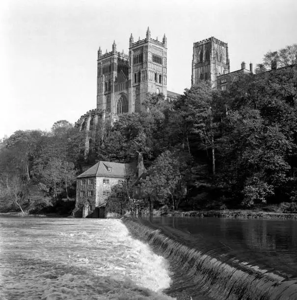 The towers Durham Cathedral weir River Wear foreground. Cathed- 1967 Old Photo