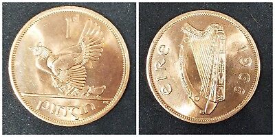 1968 Ireland 1 Penny Coin Irish one pence Hen Chicken souvenir chicks BU