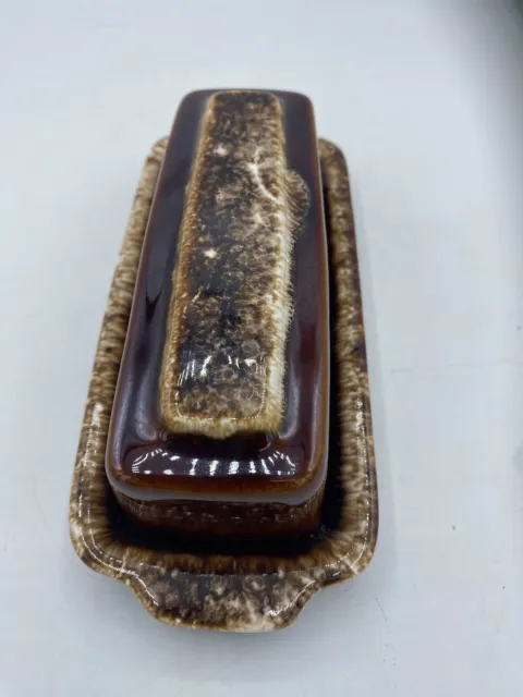 Vintage Hull Brown Drip Glazed Butter Dish with Cover Ceramic Made in USA