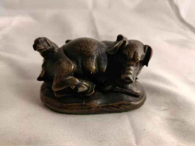 Bronze/Faux Bronze Pig & Piglets & Tiny Mouse!! Figurine Ornament PERFECT