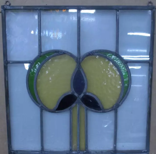 OLD ENGLISH STAINED GLASS WINDOW Unframed w Hooks Pretty Abstract 15.5" x 16.25"