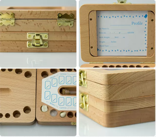 Baby Tooth Box Organizer Save Milk Teeth Wood Boy Girl Kids Storage Gift Case AU 2