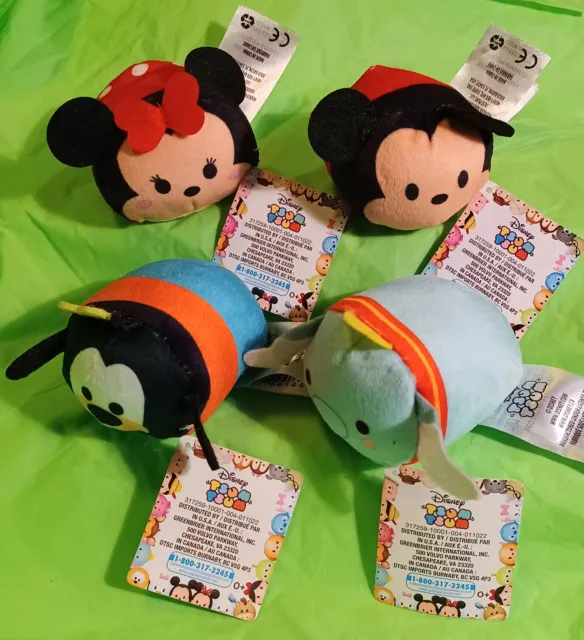Disney Mickey Minnie Goofy Dumbo Tsum Tsum Mini Plush 4 Pc Lot NEW