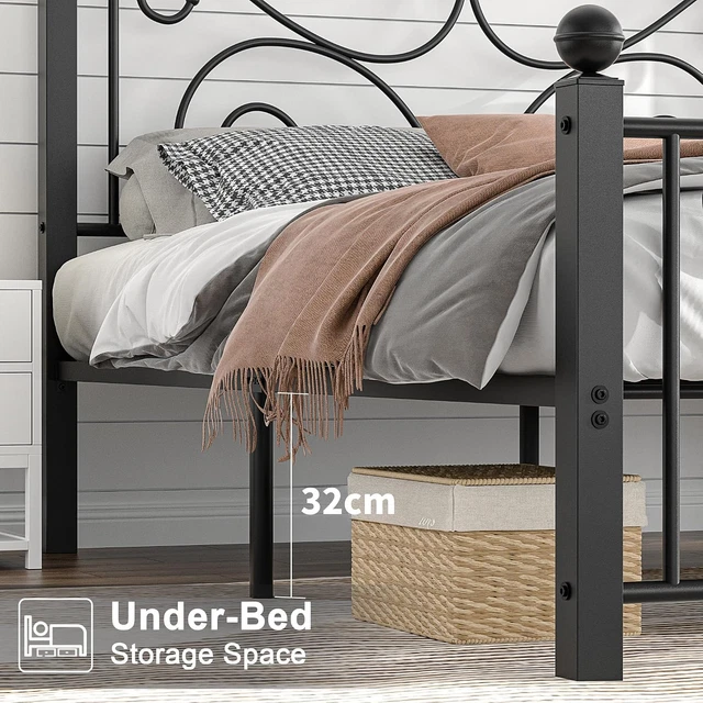 4FT6 DOUBLE BED Frame with Headboard and Footboard, 135×190Cm Platform ...
