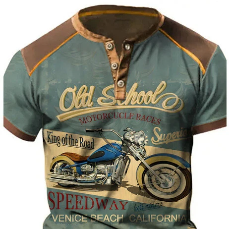 Men's Retro Street Motorcycle Digital Printing Short Sleeve
