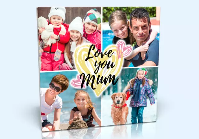 PERSONALISIERTER ""Love you Mum"" Collage Leinwand - Kiefernrahmen - Ihr Bild Collage Druck 3