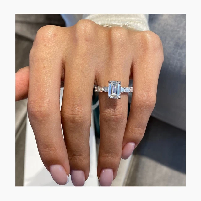 Diamond Emerald Cut Ring IGI Certified F VS1 3.7 Carat Platinum Sizes 4 - 9