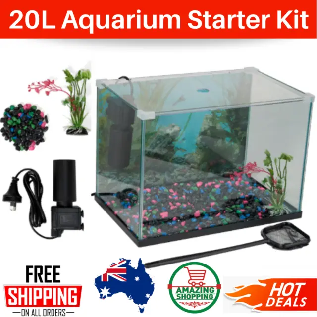 20 Litre Fish Aquarium Tank Starter Kit Pack with Accessories and Free Shipping