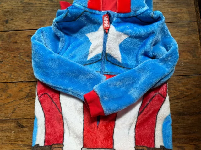 Captain America Pjs Size 4/5 toddler One Piece Union Suit Hoodie Costume Marvel