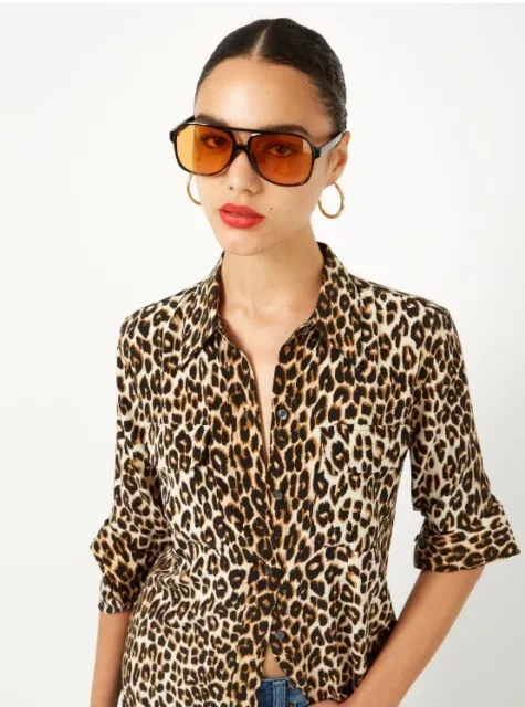 $295 NWOT Equipment Slim Signature Silk Blouse Top in Natural Leopard Sz XL