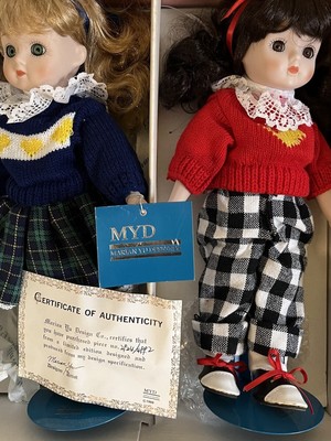 MARIAN YU MYD Betty Brenda Friends Girl 12" Porcelain Doll LOT COA 1988 w/stands