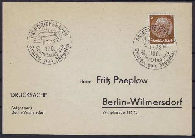 3102)) DR Drucksache mit SoSt Friedrichshafen 100. Geb. des Grafen von Zeppelin