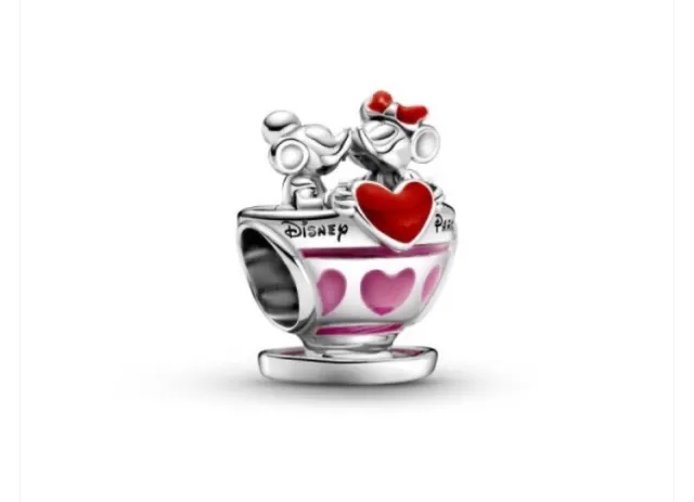 Authentic Pandora Charm Mickey & Minnie Valentine’s Day Teacup Disney Park Exclu