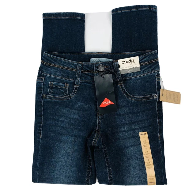 MUDD Girl’s Blue Jean Sz 7 Mid-Rise Jean Legging FLX Stretch Distress Adj Waist