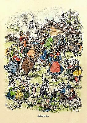 Ball auf der Alm von Bechstein um 1894 Schweine Kuriosa A3 01