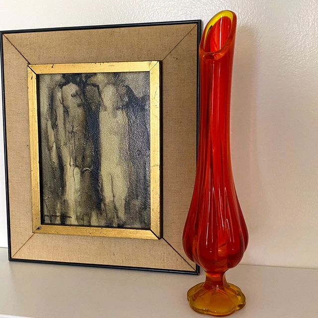 VTG RED Amberina Swung Stretch Glass Vase 15" MCM Fenton