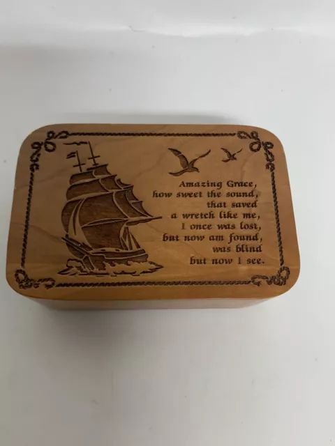 P. Graham Dunne Music Box Solid Wood Laser Cut Sailing Ship Plays Amazing Grace