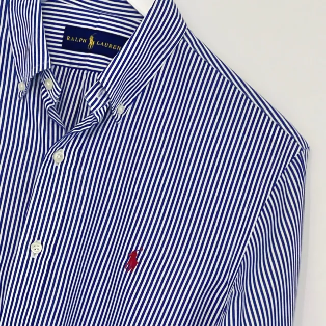 Mens Genuine Ralph Lauren Blue White Striped Long Sleeve Shirt Size M Medium