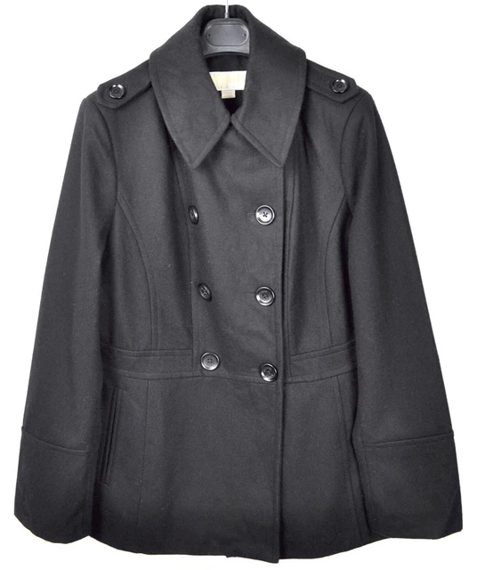 Michael Kors Donna M Nero Pisello Cappotto Giacca Misto Lana con Bottoni Top