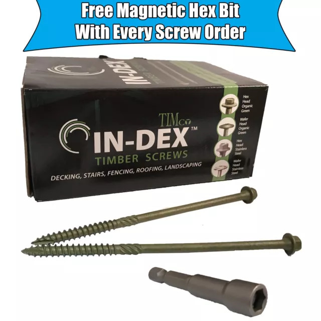 6.7 x 150mm 6" HEX HEAD LANDSCAPE WOOD SCREWS SLEEPER DECKING TIMBER FIX IN-DEX