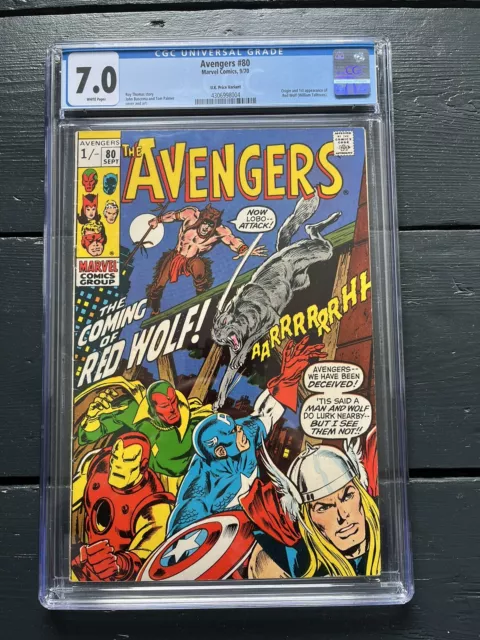 The Avengers #80  (1970) 1st Appearance of Red Wolf. CGC 7.0, White Pages