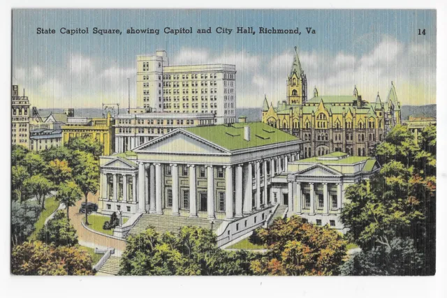 Richmond VA State Capitol Square City Hall Linen Vintage Postcard